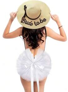 1pc Party Bachelorette Tutu Skirt Veil, Bride's Party Beach Pool Veil Bachelorette Party Decor, Printed Veil Bridal Wedding Tulle Skirt Suitable For Bachelorette, Bride, Pool, Shower Party, Random Color Ribbon