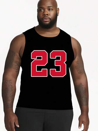 23号经典图案男士T恤 | 3D立体印花圆领上衣 | 弹力透气涤纶面料 | 休闲运动风 | 大码宽松设计 | 日常及派对穿着 | 大码男士上衣