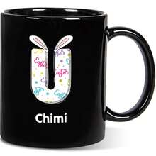 1pc, 11oz Customized Easter Bunny & Floral Text Ceramic Mug, Cute & Sweet, Suitable As Gift For Girlfriend, Valentine's Day, Best Friend, Mom, Family, Pink Or Black Mug, Father's Day, Birthday, Appreciation - All Black - View 31