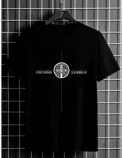 Camiseta UNISSEX Católica A Cruz Sagrada Seja Minha Luz 100% Algodão - PREMIUM