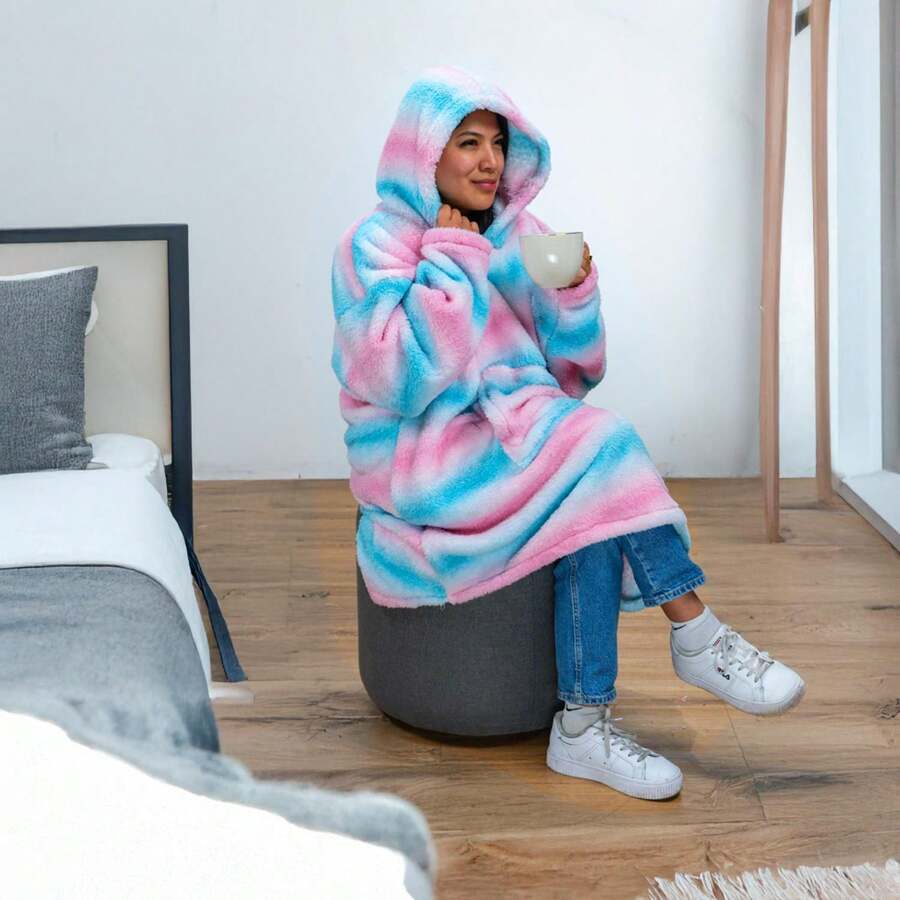 Atlas Del Descanso Hooded Blanket, Sweatshirt Blanket With Hood And Sleeves With Pockets, Warm And Cozy Blanket For Adults, One Size Extra Length Sweatshirt, Giant Pocket, Multifunctional, Blanket Bathrobe Sweatshirt Blanket Hoodie With Warm Soft Plush Hood - 彩色 - 查看 1