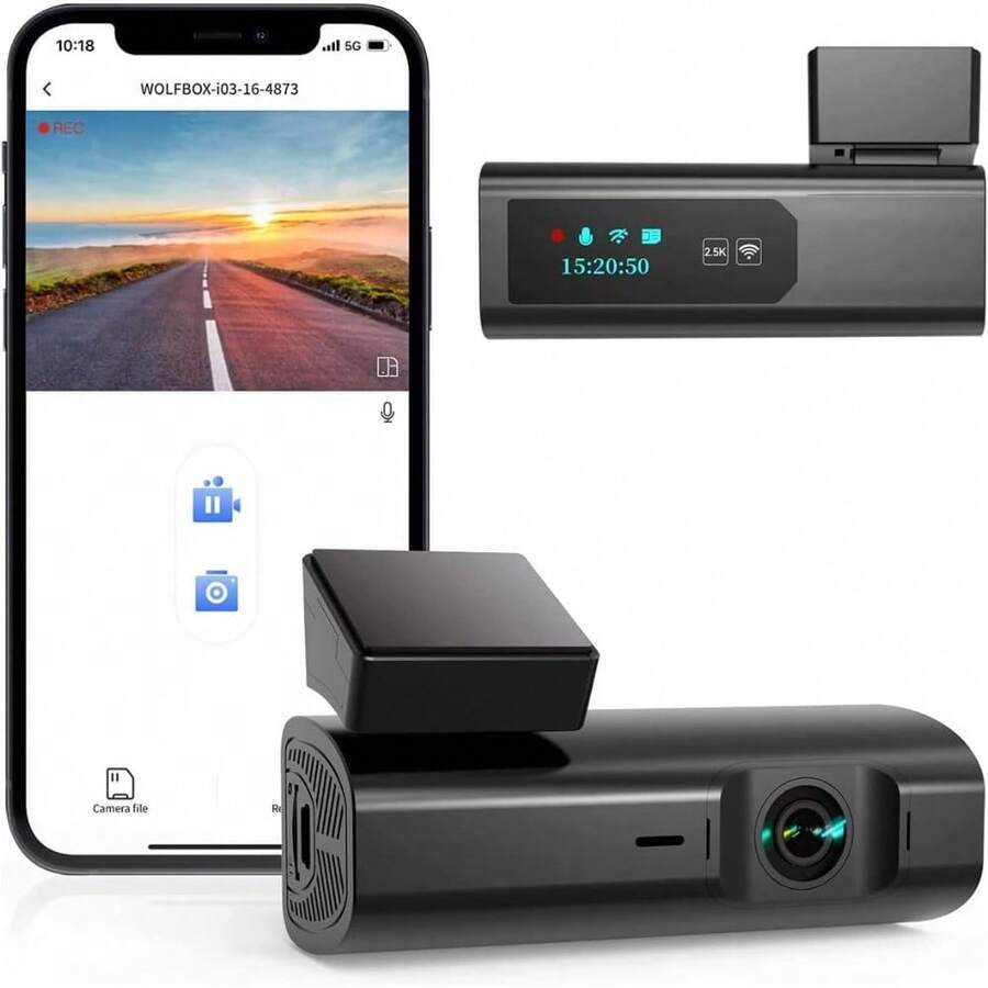 WOLFBOX i03 DashCam WiFi 2.5K, Cámara Grabadora Frontal para Automovil 1600P HD, con Mini Dashboard, Control de Aplicación, Visión Nocturna, G-Sensor, Compatible con 256GB Máx. - 1 - Ver 1