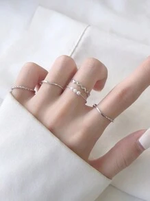 5 件/套女士时尚珍珠首饰波浪戒指，情人节优雅戒指，适合情侣、好友、日常佩戴