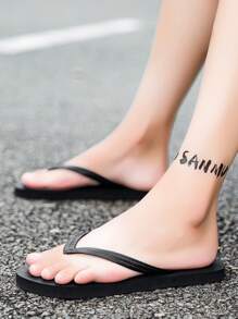 Men's Casual Flip Flops, Simple Solid Color, Lightweight Non-Slip Beach Slippers For Home & Outdoor Wear, Summer - Black - View 5