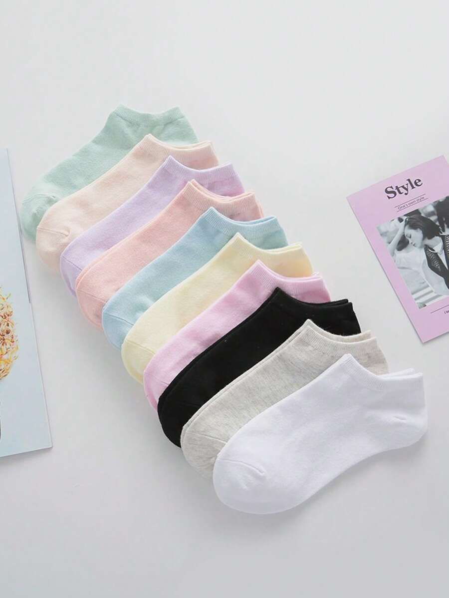 10 Pairs Women Solid Color Minimalist Short Socks