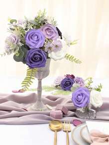 25Pcs Rose Artificial Flowers, Real Looking Fake Roses, Real Touch DIY Foam Floral With Stems For Wedding Bouquet Centerpiece Floral Arrangement Valentine's Party Home Table Decor