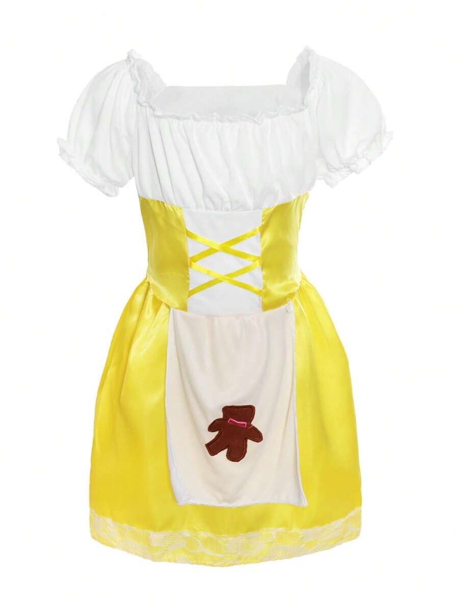 Girls Goldilocks Costume Dress Fairytale Story Yellow Kids Book Week Fancy Dress Porridge Girl UK 7-9 Years Goldilocks And The Three Bears Dress With Socks And Blonde Plait Headband - Dress only - View 1