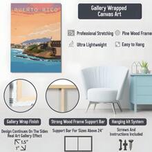 1 Pc Framed Coastal Scene Wall Art Canvas Poster Painting Wall Decor For Bedroom Living Room - 藍白色 - 查看 4