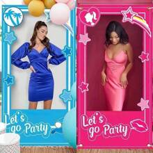 1件蓝色生日装饰品，亮蓝色拍照道具，公主娃娃主题装饰，单身派对装饰，生日派对，新娘送礼会蓝色派对用品，35.43 x 70.86 英寸 - 藍色 - 查看 2