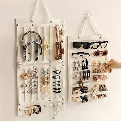 1个粉色/白色毛毡壁挂式眼镜/发饰收纳挂袋，发夹收纳器，多功能工具包，房间装饰，包袋，化妆包，梳妆台，旅行，化妆包，旅行必备，收纳袋，储物，旅行必备，化妆品收纳袋，化妆包，化妆品收纳袋，洗漱包，桌面收纳袋，化妆品包，化妆袋，化妆品收纳，梳妆台配件，化妆袋，化妆包，珠宝盒，收纳袋，化妆刷架，刷架，香水收纳袋，收纳袋，女士礼物，圣诞礼物，女士礼物创意，房间装饰