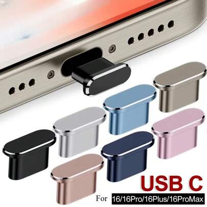 2 件装金属手机防尘塞 USB C 型 C 充电端口保护器盖铝合金兼容 iPhone 16 15 Pro Max Mi 通用防尘塞