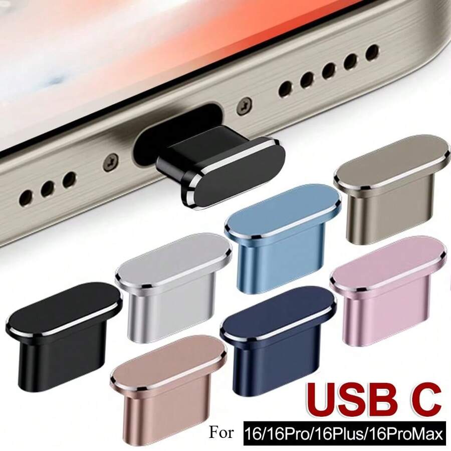 2 件装金属手机防尘塞 USB C 型 C 充电端口保护器盖铝合金兼容 iPhone 16 15 Pro Max Mi 通用防尘塞 - 彩色 - 查看 1