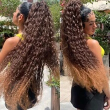 100CM 260g Long Curly Ponytail Super Big Curly Ponytail Extension With Two Clips