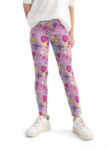 1 Pair Girls Cartoon Print Lightweight Milk Silk Material Leggings, Suitable For Summer Wear