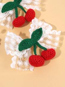 2pcs Cute Cherry Hair Bows For Kids White Lace Bow Alligator Clips Crochet Cherry Girls Hiar Clips Adorable Girls Pigtail Bows Barrettes Kids Hair Accessories