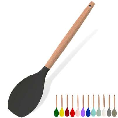Silicone Spatula, Non Stick Heat Resistant Kitchen Spatula With Wooden Handle Silicone Heads Kitchen Turner For Baking Mixing Grilling Serving Food