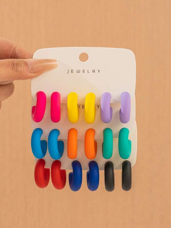 Set di 6-18 pezzi di orecchini a forma di C dal design in stile Ins, anelli a C in acrilico di colori caramella alla moda con finitura gommata, adatti per uso quotidiano