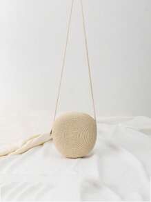 1个迷你草编斜挎包，沙滩单肩包，多功能收纳袋，轻便可爱儿童单肩包 - 彩色 - 查看 17