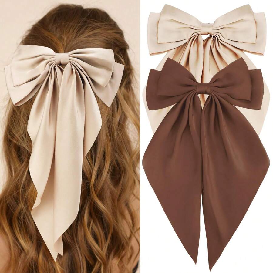 2 piezas Horquillas de lazo grande y lindo para el cabello de mujer, adorno para el cabello, artículo de moda bonito para uso diario, de fiesta o de viaje, esencial portátil