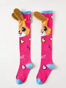 1 Pair Of Cute Socks For Girls, Cute Dog Ears Decor Kid's Knee High Socks,Cartoon Ear Handmade Socks,Family Or Friend For Gift,Suitable For All Season Outfit Socks