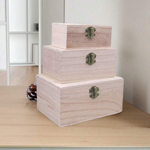3 قطع / قطعة واحدة صندوق تخزين خشبي عصري مع غطاء - وعاء تنظيمي متعدد الأغراض للمنزل والمكتب والنوم - علبة خشبية أنيقة مزودة بغطاء لحفظ المجوهرات وزيوت أساسية وعطور ومجموعة هدايا الشاي والصناديق التخزينية لتنظيم المنزل - 18670-S 18670-M 18670-L 18670-S+M+L