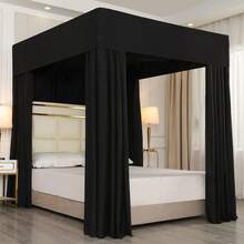 Mosquito Net Bed Mengersi Black Four Corner Post Bed Canopy Bed Curtains Sheer Canopy Adults Girls Bedroom Decoration Lightproof Windproof (, Black) - 粉色 - 查看 10
