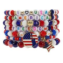 1 pieza Brazalete con cuentas con diseño de bandera estadounidense, brazalete patriótico para fiestas y días festivos