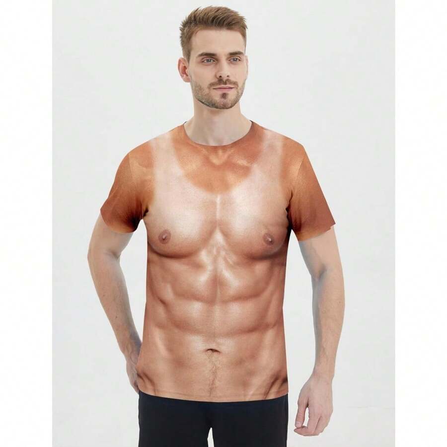 Men's T-Shirt Short Sleeve T-Shirt For Men 3D Fake Abs T Shirts Shredded Chest Printed Short Sleeve Costume Novelty Tees Shirt Unisex Soft Fabric, Breathable, Comfortable Short Sleeve T-Shirts Perfect For Summer - B:肌肉胸-22 - 查看 1