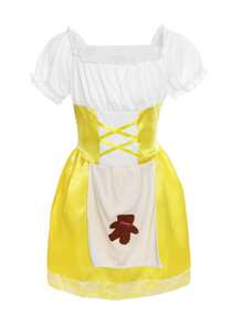 Girls Goldilocks Costume Dress Fairytale Story Yellow Kids Book Week Fancy Dress Porridge Girl UK 7-9 Years Goldilocks And The Three Bears Dress With Socks And Blonde Plait Headband - Dress only - View 2