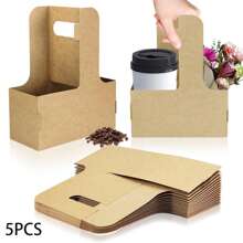 15 Pcs Kraft Paper Cup Holder, 2 Cup Disposable Drink Bag With Handle, Heat Or Cold Beverage Cup Carrier, Coffee Holder, Food Delivery, Takeout Cup Holder, Suitable For Cafe