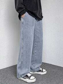 Pantalones vaqueros de mezclilla recta lavada minimalista y versátil de primera calidad, con cintura elástica con cordón, pantalones casuales para todas las estaciones