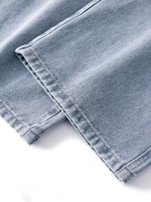Pantalones vaqueros de mezclilla recta lavada minimalista y versátil de primera calidad, con cintura elástica con cordón, pantalones casuales para todas las estaciones