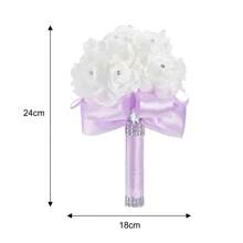 Artificial Wedding Bride Bouquet Handheld Bridesmaid Flower With Ribbon - 淡紫色 - 查看 8