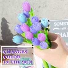 Set de 12/5/2 bolígrafos de tinta negra de 0.5mm con diseño de tulipán de flor cambiante de color, activados por la luz solar, creativos y lindos para exámenes, firmas, útiles escolares y regalos para fiestas y vuelta al cole