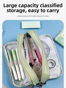 1pc 3-Layer Large Capacity Multi-Functional Double Zipper Pencil Case, Suitable For School Stationery, Desk Storage Bag, Educational Gift Creative Cosmetic Pouch, Gift For Kids And Students - Multicolor - View 6