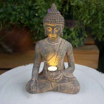 1pc Solar Powered Buddha Statue With LED Light, IP65 Waterproof, Meditation Pose Buddha Statue, Suitable For Garden, Lawn, Home Or Outdoor Decor
