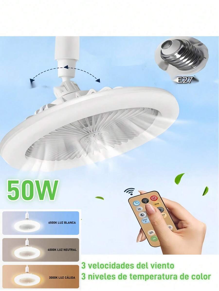 E27 Ventilador De Techo Lámpara Silenciosa Con Control Remoto 50W Ventiladores Luces 110V
