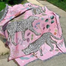 1 pieza Manta con borlas estampado de leopardo de las nieves estilo bohemio, manta versátil para cuatro estaciones, para camping, sofá, oficina, dormitorio y decoración de la sala de estar