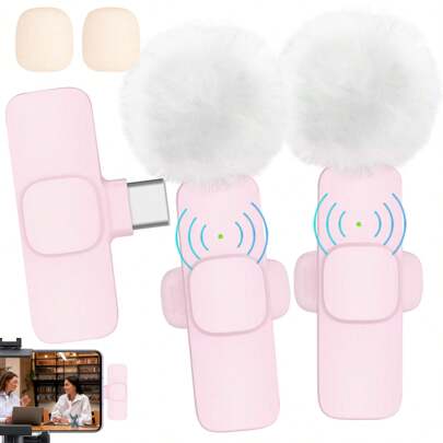 Wireless Lavalier Microphone For Phone IPad TypeC Lapel Mics Plug-Play 2.4G Ultra-Low Delay Built-In Noise Reduction Chip Working Time For Video Recording Interview Podcast Vlog