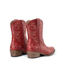 Women's Embroidered Cowboy Cowgirl Western Boots Stitched Ankle Boots With Square Toe, Chunky Heel, And Zipper Closure, Fashionable Short Booties - 紅色 - 查看 9