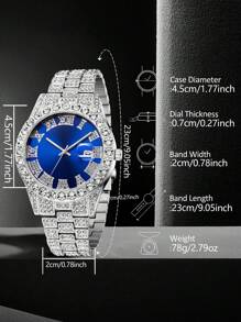 1件女士时尚奢华银合金表带手表，镶钻罗马数字表盘，石英机芯，适合日常佩戴和节日礼物 - 銀色 - 查看 4