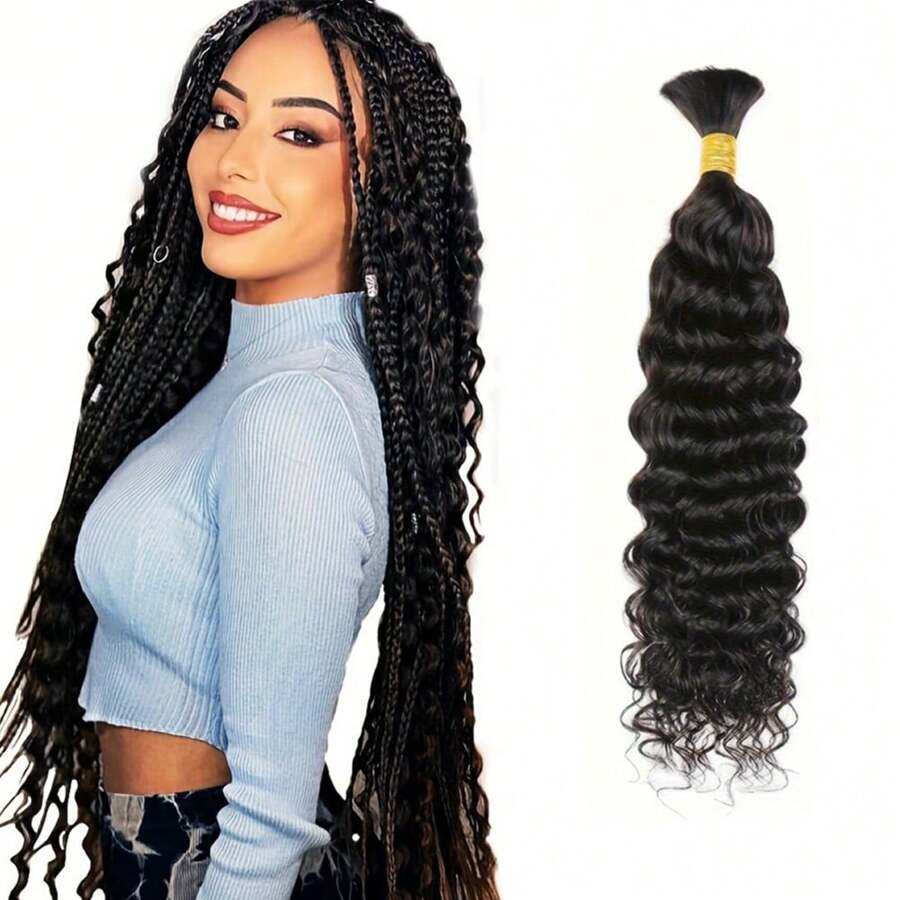 1 束人发编织接发 16-26 英寸直发散发用于编织无纬纱用于波西米亚辫子直发散发用于微编织自然黑 613 27 色深波浪