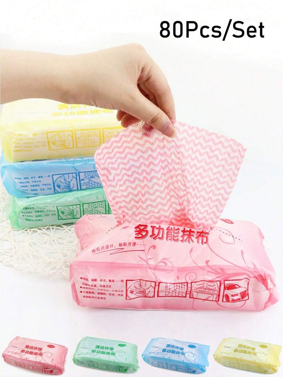 80Pcs Kitchen Paper Slouchy Household Paper Towel Special Kitchen Paper, Household Cleaning Supplies Dry And Wet Use Disposable Dishcloth, For Outdoor Camping Hiking, (Random Style Color Pattern)