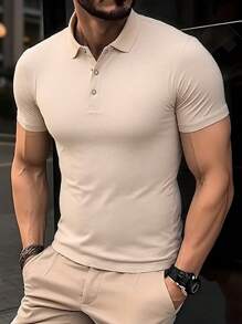 个性化定制 Polo 衫，左胸印有您的徽标或图像，商务短袖，适合公司制服、酒店、促销、工厂、文化衬衫 - 杏色 - 查看 13