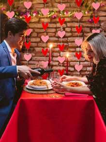 1pc Red & Pink Heart Garland- Valentines Day Decoration, Paper Romantic Hanging Hearts Banner For Valentine's Day Decor - Perfect For Party, Wedding, Engagement, And Home Decor