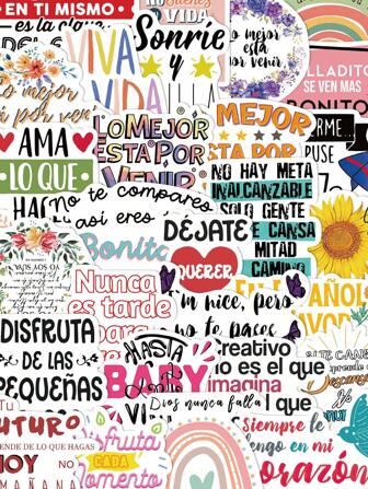 YWWBLD 55 pegatinas con citas de inspiración española para diario, escritorio, funda de teléfono DIY, y decoración con dibujos animados