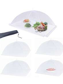 1 pieza Cubierta de comida con borde de encaje blanco, apta para picnic, uso doméstico, carpa de malla blanca para comida, cubierta de tazón plegable, para picnic, barbacoa, cocina, fiesta, mantel cubierta de polvo para camping