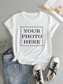 客製化女款 T-Shirt，運動禮品，送給女友的禮物，家庭生日禮物，簡約時尚，印花標語白色夏季款 - 白色 - 查看 3