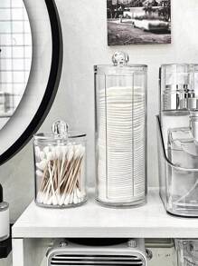 1pc Wattenstaafjeshouder, Make-upremoverpaddispenser, Bedekte make-upremoverpadopbergdoos, Transparante cosmetische organizer, Badkamer make-upstaafjes- en padhouder, Opbergdoos voor reinigingsstaafjes, Multifunctionele opbergdoos, Opbergdoos voor haarringen, Opbergdoos voor cosmetica, Opbergdoos