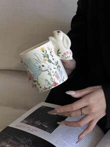 1/2 chiếc cốc sứ hình tai thỏ hoạt hình dễ thương - Cốc nước/cốc cà phê đáng yêu, hoàn hảo cho sử dụng hàng ngày! Vật dụng không thể thiếu cho mùa tựu trường! - trắng - Xem 7